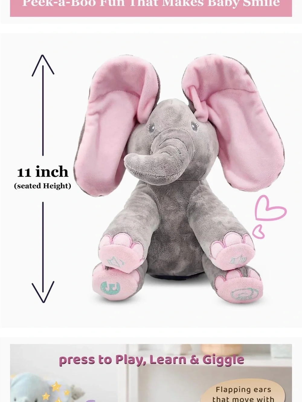 Dimple Kaia Grey & Pink Interactive Elephant Plush Toy